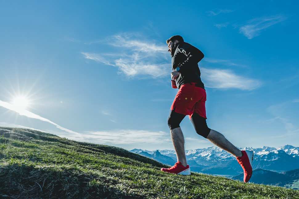 Marton Gyarmati Running at Wildspitz with the Alps in the background